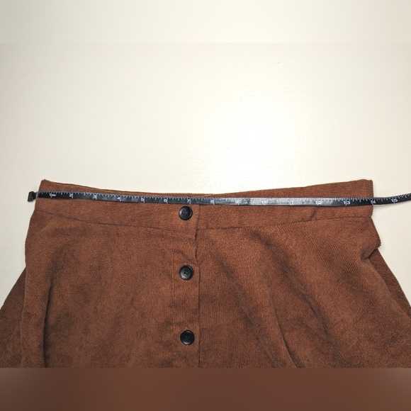 Corduroy 70s Swifty style A-line flare Mini Skirt copper brown button down front - Picture 7 of 12